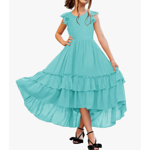 HOSIKA Girls Lace Boho Flower Girl Dress Ruffle Sleeve A-Line Formal Dresses for Wedding Party 6-12 Years