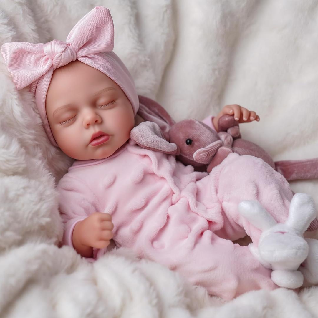 BABESIDE 12 Inch Lifelike Reborn Baby Dolls Vinyl Full Body, Soft Realistic Baby Doll Sweet Sleeping Preemie Real Life Baby Dolls Easy to Hold with Accessories Gift Set for Kids Age 3+ (Pink)