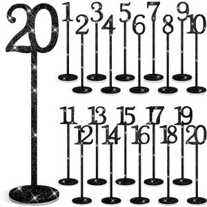 Glitter Table Numbers 1-25 Wooden Table Numbers for Wedding Reception Standing Seat Place Cards with Holder Base for Wedding Party Event Catering Receptions Banquets(Blac)