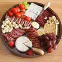 Acacia Wood Round Serving Tray, 13.8" Charcuterie Board with Rim, Decorative Centerpiece for Ottoman, Coffee Table, Couch, Kitchen Island, Round Serving Platter, 1 Pack