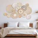 15 Pcs Boho Wall Basket Decor Woven Rattan Seagrass Wall Decor Hanging Rustic Farmhouse Western Art Decoration for Nursery Living Room Bedroom Home Kitchen(Grey White Style)