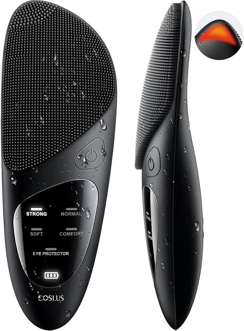 COSLUS Face Scrubber Facial Cleansing Brush: Silicone Portable Waterproof Rechargeable Face Wash Brush, 4 Cleansing Modes, Electric Face Exfoliator for Men Women Cleaning, Exfoliating, Massaging (Black)