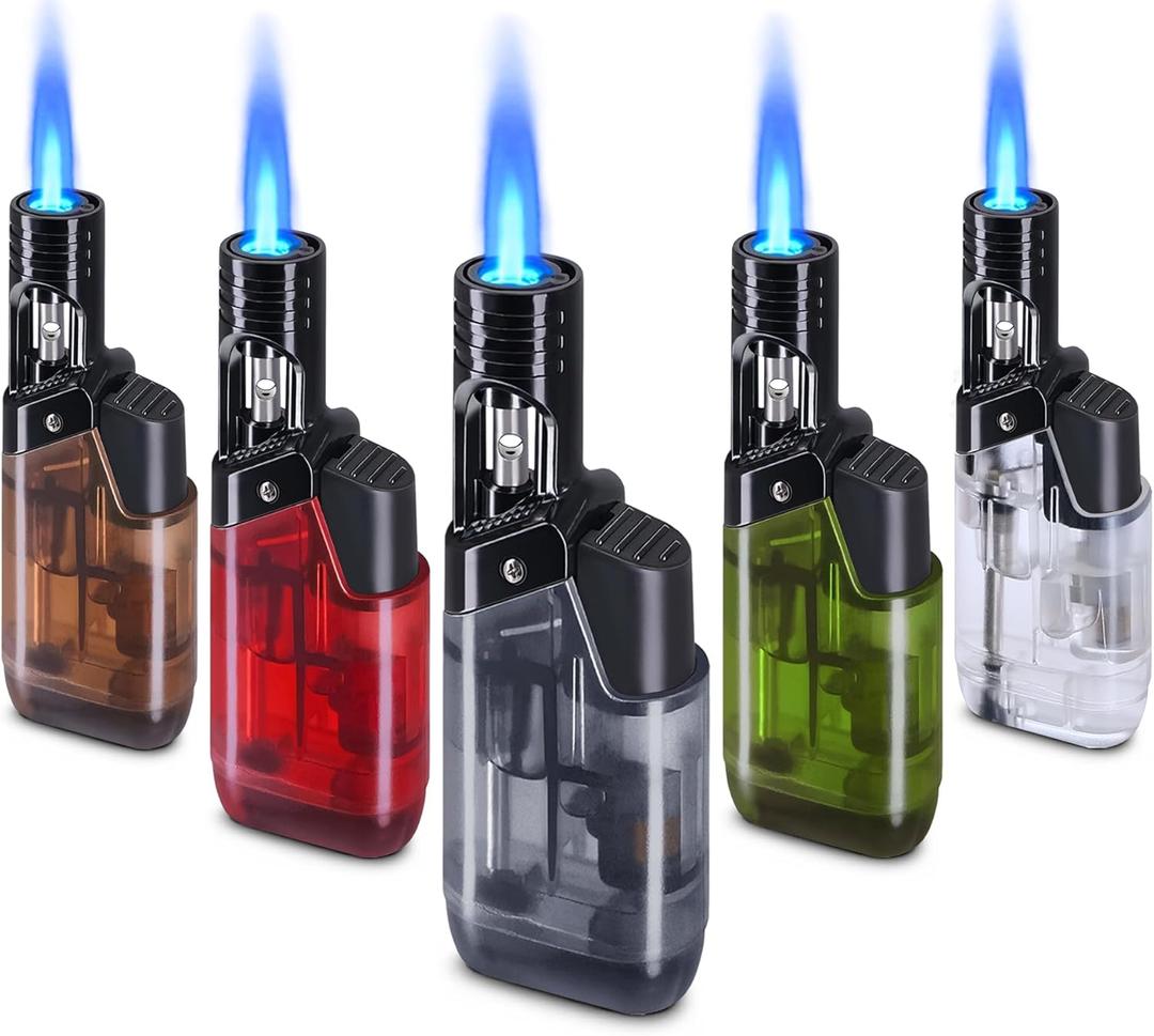 5 Pack Torch Lighter Mini Refillable Butane Lighters Utility Lighter Long Wand Pocket Lighter Windproof Gas Lighter Jet Flame Multi-Purpose for Candle Camping BBQ Grill(No Fuel) Assorted Colors