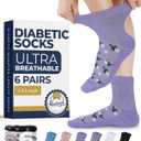Pembrook Knit Diabetic Socks for Men & Women - 6 Pairs, Wide Non Binding Neuropathy Socks for Women, Smooth Toe Seams