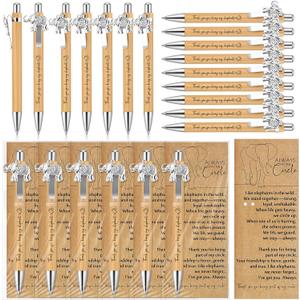 20 Sets Valentine's Day Elephant Friendship Gifts Bulk for Women Men Friendship Elephant Pens Bamboo Ballpoint Pens with Bookmarks Cards for Galentine Long Distance Friends Sisterhood BFF