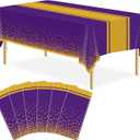 6 Pack Purple and Gold Tablecloth Party Decorations Plastic Purple Tablecloth Printed Gold Table Runner 54 x108 Inch Disposable Rectangle Table Cover for Birthday Wedding Graduation