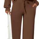 PRETTYGARDEN Women's 2 Piece Outfits Casual Lapel Half Zip Sweatshirts and Wide Leg Pants Tracksuit Sets (Medium, Brown)