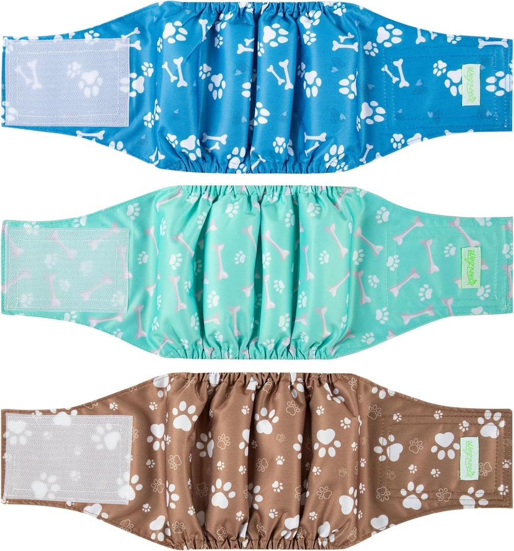 Wegreeco Washable Male Dog Belly Band - Pack of 3 - Washable Male Dog Belly Wrap, Large Doggie Diapers for Doggy Puppy (Bone, Large)
