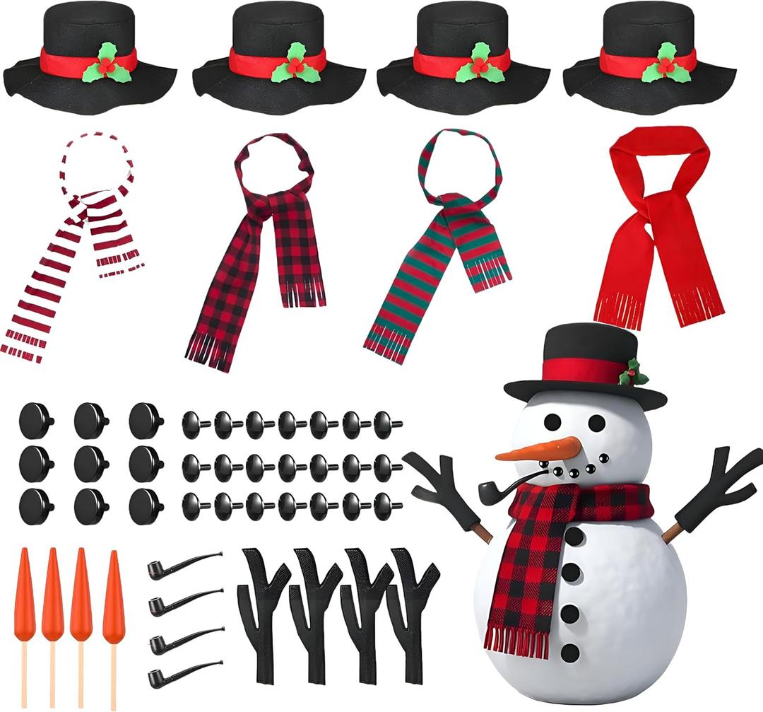 Threan 60 Pcs Christmas Snowman Decorating Making Kit Winter Snowman Building Kit for Winter Xmas Holiday Party Hanging Outdoor Decoration (Cute)