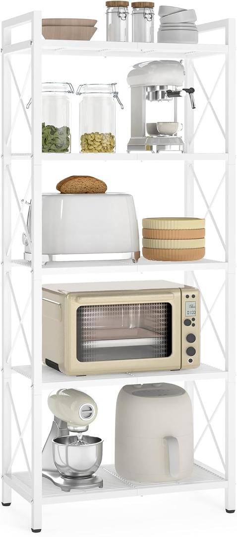 SONGMICS 5-Tier Metal Storage Rack, Shelving Unit with X Side Frames, Dense Mesh, 12.6 x 23.6 x 57.3 Inches, for Entryway, Kitchen, Living Room, Bathroom, Industrial Style, Cloud White UBSC165W01
