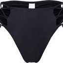 Bestselling Curvy High Waist Strappy Tie Side Ruched Retro Cut Leg Lace Up Cheeky Swim Briefs Bikini Bottom, Large