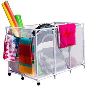 Essentially Yours Pool Noodles Holder, Toys, Floats, Balls and Floats Equipment Mesh Rolling Storage Organizer Bin, Extra-Large, (47.2" W x 30.2" L x 34" H), White Style 455119