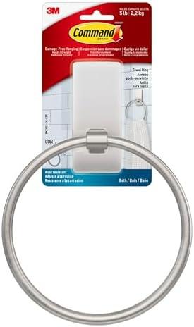 Command Hand Towel Holder Satin Nickel with Water Resistant Command Strips, Rust Resistant Bathroom Organizer, Holds up to 5 lbs, Large