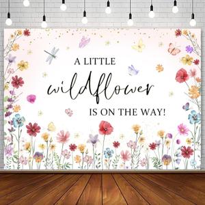 Withu Wildflower Baby Shower Backdrop She is A Girl Little Wildflower is On The Way Floral Butterfly Theme Party Decorations Banner Studio Photography Background 7x5ft