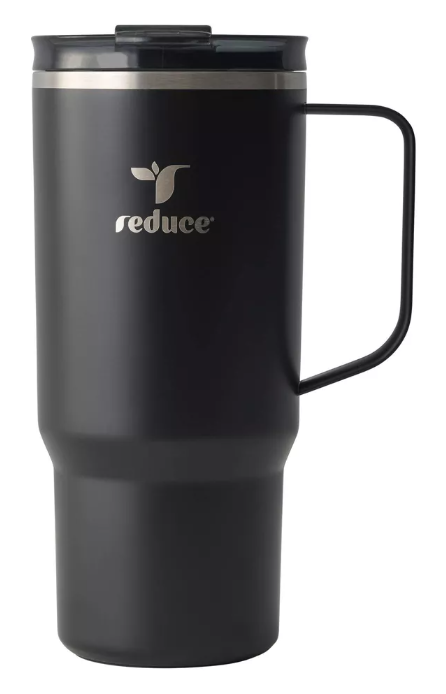 REDUCE 24 oz Hot1 Vacuum Insulated Mug for Hot Tea, Coffee and Other Hot Drinks - With Flo-Motion Lid and Handle, Single-Serve and Cupholder Friendly, Keeps Drinks Hot for up to 8 Hrs, Black