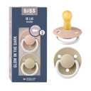 BIBS Pacifiers - De Lux Collection | BPA-Free Baby Pacifier | Made in Denmark | Set of 2 Blush Night/Vanilla Night Color Premium Soothers | Size 6-18 Months | Natural Rubber | Size 2 | BPA-Free | Made in Denmark | Glow Handle | High Nipple Acceptance | Airflow Holes