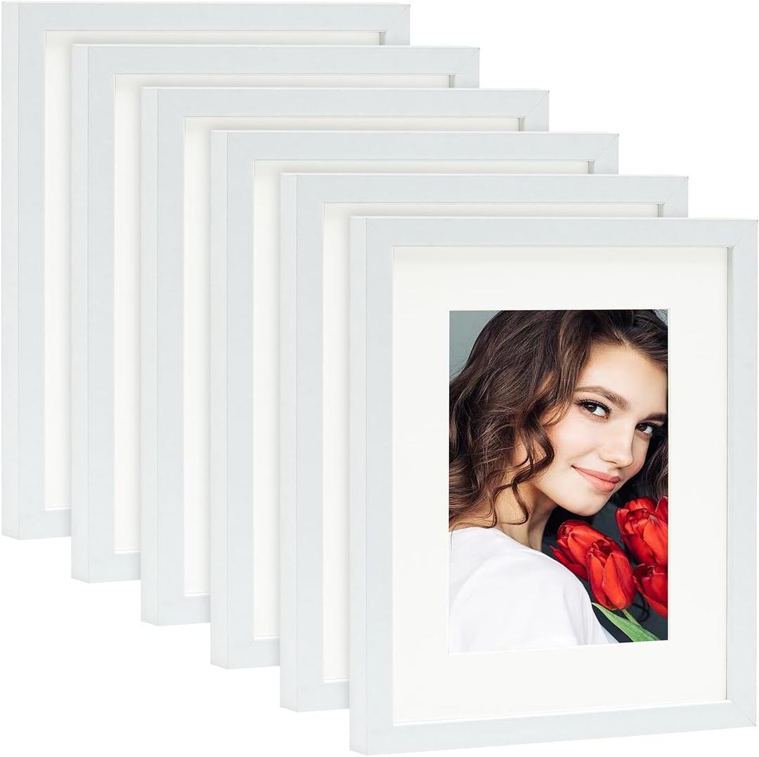 LBECUA 8x10 Picture Frame Set of 6, Display Pictures 8x10 without Mat or 5x7 with Mat, Horizontal and Vertical for Wall and Tabletop, White