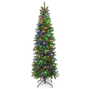 6FT Pre-Lit Hinged Artificial Christmas Tree w/ 648 Tips & 270 Multicolor Lights