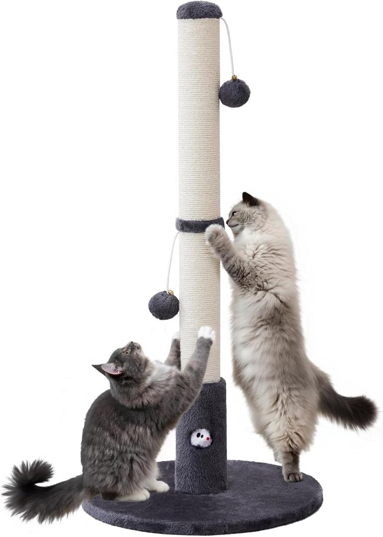 33'' Tall Cat Scratching Post for Adults Cats, Sturdy Large Scratch Pole with Hanging Ball with Fun Mouse Hole, Scratching Posts for Indoor with Durable Natural Sisal Rope (Darkgrey) (85*40*40)