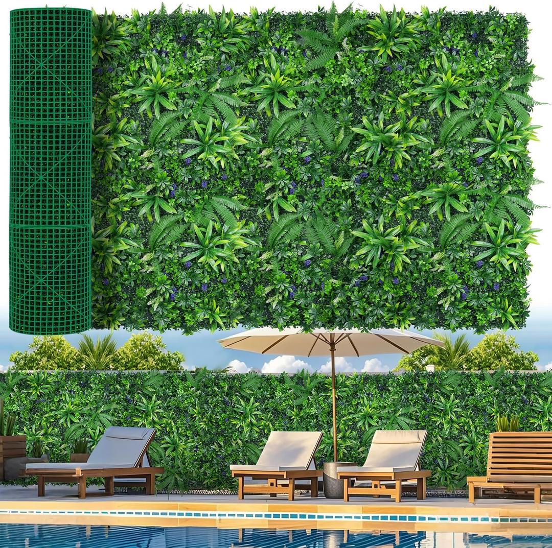 Grooy Artificial Boxwood Roll Panels, Grass Wall Panels 60"x120"(50 SQFT), Privacy Hedge Fence Screen with UV Protection, Fake Greenery Backdrop for Indoor Wedding and Outdoor Garden Backyard (Dracaena)