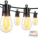 Brightever 50FT LED String Lights, Outdoor Lights for Patio with 16 Shatterproof S14 Edison Bulbs, Commercial Grade Waterproof Rope Light for Outside, Cafe, Bistro, Porch, Garden, 2700K Warm White