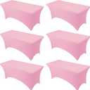 6-Pack Premium Pink Spandex Tablecloths for 6ft Rectangle Tables, Stain & Wrinkle-Resistant, Washable Stretch Polyester Fitted Table Cover for Weddings, Banquets, Trade Shows Events