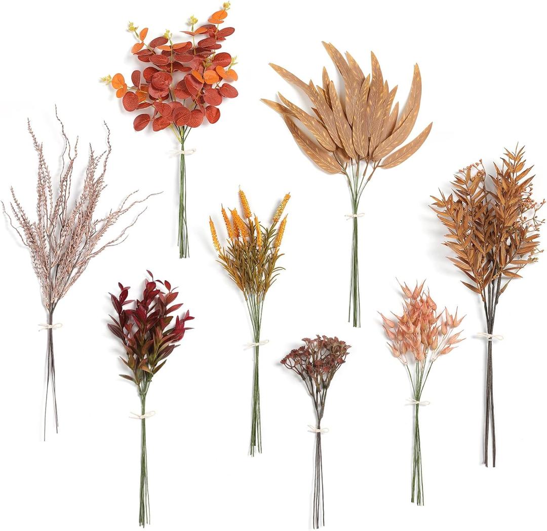 Serra Flora Artificial Greenery Stems Filler Combo Box Set,48pcs with 8 Kinds of Faux Foliage Picks for DIY Bridal Bouquets Wedding Flowers Arrangement Party Table Centerpieces (Brown &Orange)