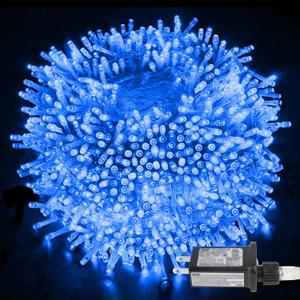 Tcamp Blue Christmas Lights End to End Plug, 105FT 300 LED Christmas Tree Lights Clear Wire, 8 Modes Fairy String Lights for Halloween Christmas Bedroom Outdoor Indoor Decor (3 Sets Connectable)