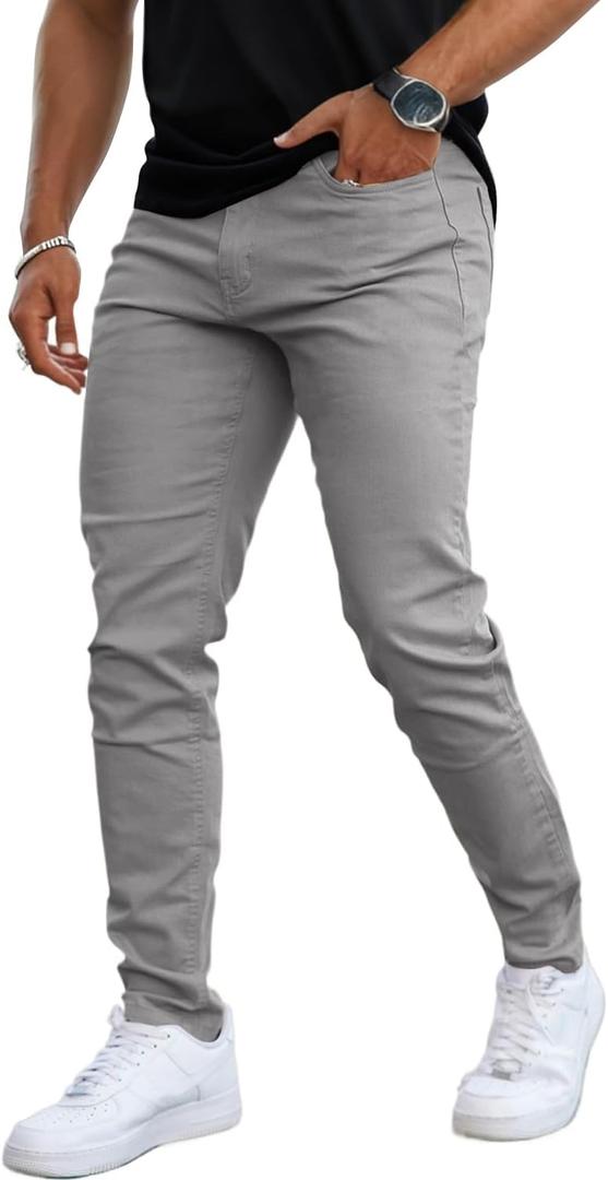 Mens Jeans Skinny Stretch Premium High Rise Colored Jeans Expandable Waist
(32W x 28L, Grey)