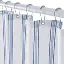 ORTIGIA Blue and White Striped Shower Curtain with 12 Metal Hooks, Crinkled Lightweight Textured Fabric Modern Farmhouse Minimalist Bathroom Curtain 72x72 Inch