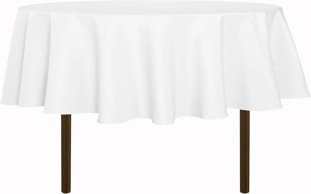 sancua 60 Inch Round Tablecloth (Fits 20-48 Inch Tables), Water Resistant Spill Proof Washable Polyester Table Cloth Decorative Fabric Table Cover for Dining, Buffet Parties and Camping, White
