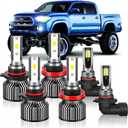 Compatible For Toyota Tundra 2007 2008 2009 2010 2011 2012 2013 High Beam +Low Beam + Fog Light Bulbs Combo Pack, 6500K White, 400% Brightness with Cooling Fan, Plug and Play, Waterproof, Pack of 6