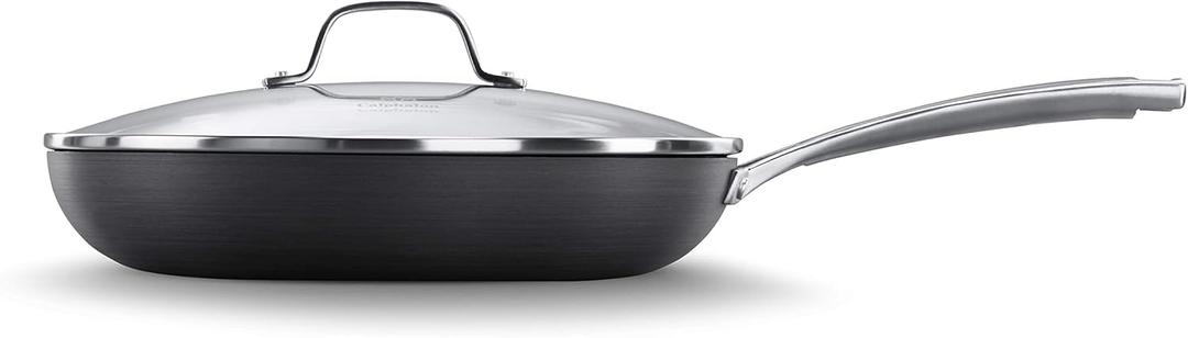 Calphalon Nonstick Frying Pan with Lid and Stay-Cool Handles, Dishwasher Safe, 12-Inch, Grey