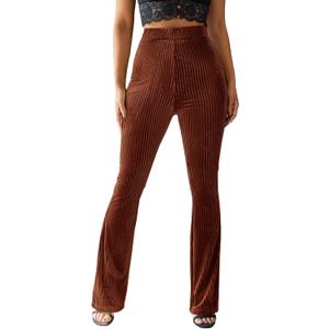 Floerns Women's Velvet Elastic Waist Flare Leg Palazzo Long Pants Trousers Rust Brown S