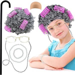 4E's Novelty Old Lady Costume for Kids - for 100 Day of School Grandma Costume for Girls, Accessory for Toddlers 3-10