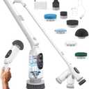 Electric Spin Scrubber, Cordless Cleaning Brush, 3H Work Time, Bathroom Scrubber with LED Display, 3-Speed Extendable Handle, IPX7 Waterproof, 8 Brush Heads for Shower, Tile, Tub, Floor, Toilet, Grout