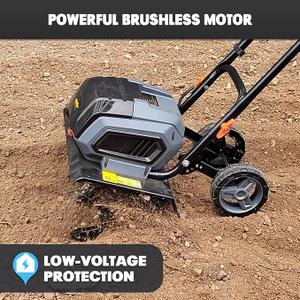 Cordless Garden Tiller Cultivator Compatible with Dewalt 20v Max Battery (Tool Bare) 14.2'' Width 8.7'' Depth 16 Steel Tines, 40V Electric Rototiller Brushless Foldable with Adjustable Wheels