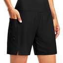 G Gradual Women's 7" Long Swim Board Shorts High Waisted Quick Dry Beach Swimming Shorts for Women with Liner Pockets(Black,XXL)