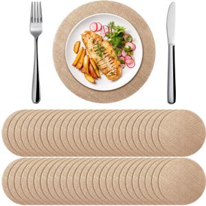 Mifoci 100 Pieces Fall Burlap Placemats, Burlap Round Reusable Placemats Brown Table Mats Circle Rustic Table Decorations for Wedding Christmas Dinner Holiday Farmhouse Supplies (15.75 Inche)