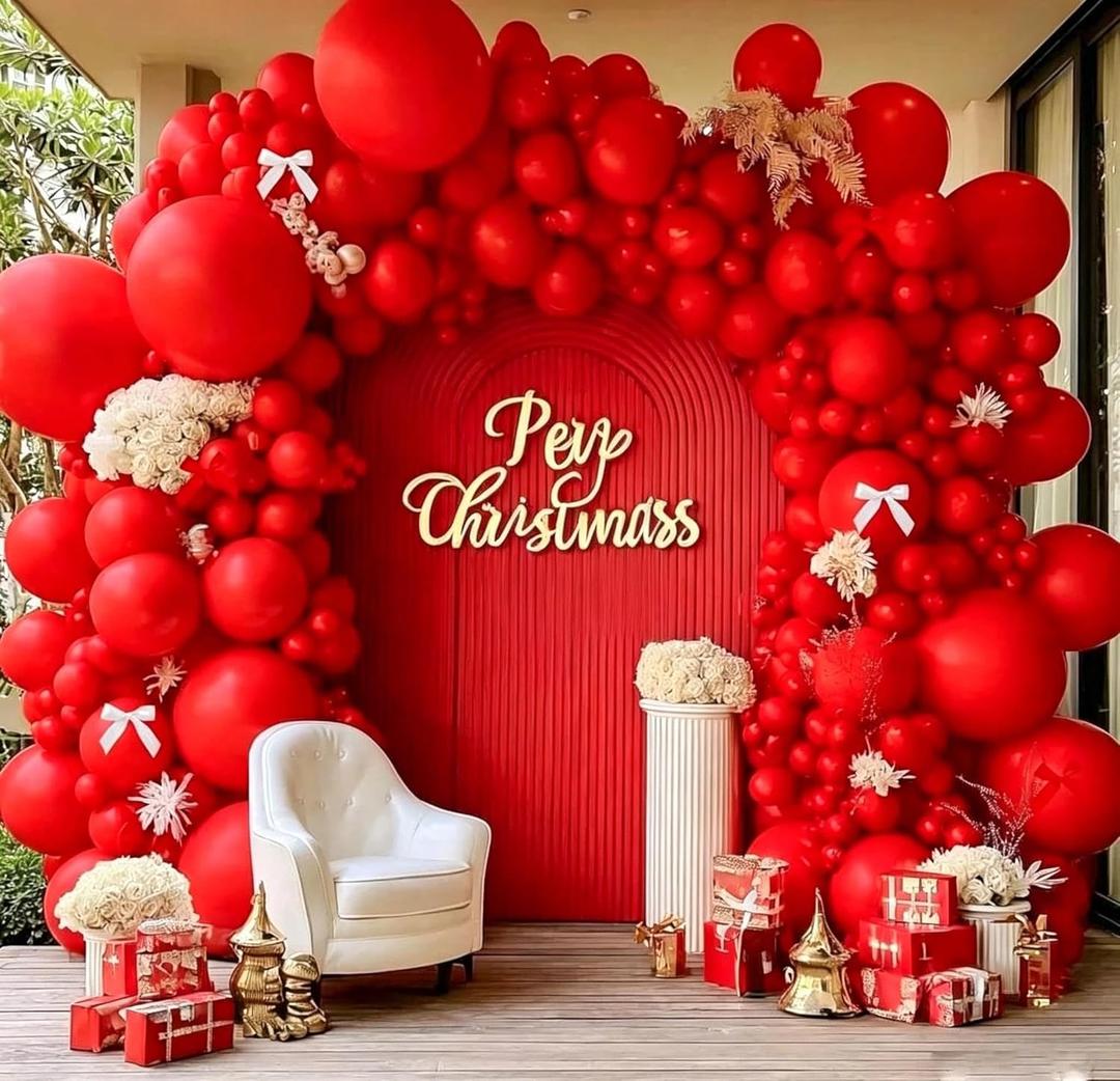 Double Stuffed Red Balloon with Bow, Matte Ruby Red Latex Balloon Arch Garland Kit in Different Sizes 5/12/18 in for Birthday Wedding Baby Shower Mothers Anniversary Bridal Shower Party Decorations