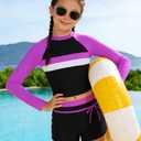 Girls Long Sleeve 2 Piece Rash Guard Set Flower Print UPF 50+ Bathing Suit Sun Protection Teens Swimwear 9-10Y