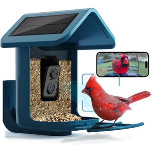Bird Feeder with Camera Solar Powered : Smart Camera Bird Feeder 2K Live Feed Cam for Outdoor Backyard - Ai Identify Auto Capture Videos Pictures, Gifts for Bird lover Mom Dad, 2.4GHz WiFi (Blue)