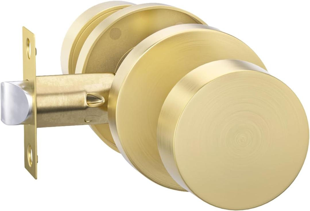 Goldenwarm Gold Closet Door Knobs, Heavy Duty Zinc-Alloy Passage Brushed Gold Interior Door Knobs, Brushed Brass Indoor Doorknobs for Hallway, Closet (1 Pack)