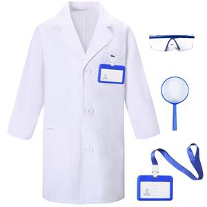 TOGROP 4Pcs Doctor Scientist Lab Costume for Kids Role Play Thick White Coat Birthday Party Gift 6-7 Years M