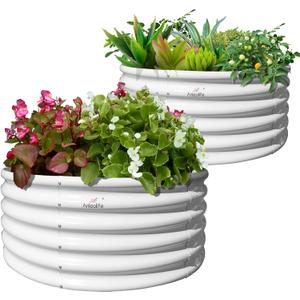 A ANLEOLIFE 2-Pack 4ft x 18 Tall Galvanized Raised Garden Beds Outdoor, Round Metal Planter Box for Planting Vegetables Flowers Herb, Anti-Rust & Easy-Setup, Antique White (41.5ft Tall)