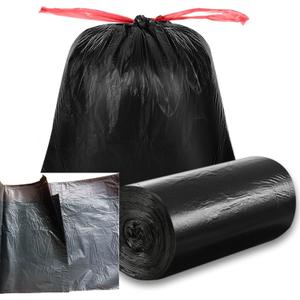 Tear-Free Trash Bags 13 Gallon,Black Drawstring Kitchen Garbage Bags,13+ Gallon Tall Kitchen Trash Bag Unscented,Large Bathroom Garbage Bag (100)