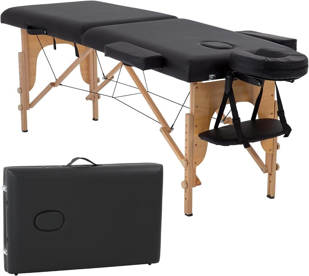 BestMassage Massage Bed Portable Massage Table 24 inche Wide Lash Bed Heigh Adjustable 2 Folding Spa Table with Non-Woven Bag for Spa Footmassage Facial CareSpa Tattoo (Black)