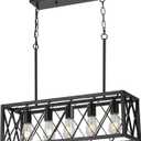 KEESFU 5 Light Dining Room Light Fixtures Over Table, Black Farmhouse Chandelier, Adjustable Height Hanging Pendant for Kitchen Island, Dining Table,Living Room.