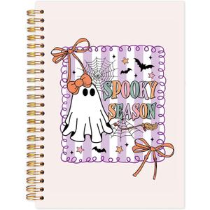 FDHSPAAM Coquette Halloween Ghost Spiral Journal Notebook 5.5x8.3in, Spooky Ghost Journal for Woman, Girly Preppy Halloween Notebooks Gifts for Note Taking, Hardcover Notebook