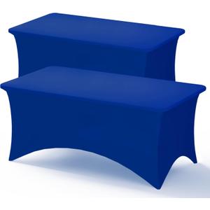 Fixwal 6FT Table Cloth for Rectangle Table, 2 Pack Royal Blue Rectangular Stretch Spandex Fitted Table Covers 6 Foot for Party, Tradeshows, Banquet, Weddings, Graduation